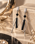 Arven Silver-Tone Black Geometric Drop Earrings