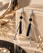 Arven Silver-Tone Black Geometric Drop Earrings