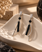 Arven Silver-Tone Black Geometric Drop Earrings