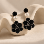 Noir Bloom Pearl Drop Earrings