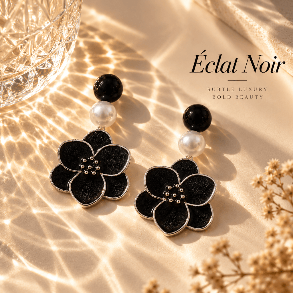 Noir Bloom Pearl Drop Earrings