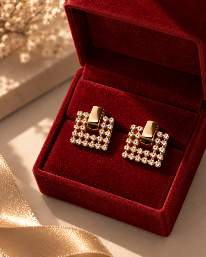 Lume Gold-Tone Crystal Square Stud Earrings