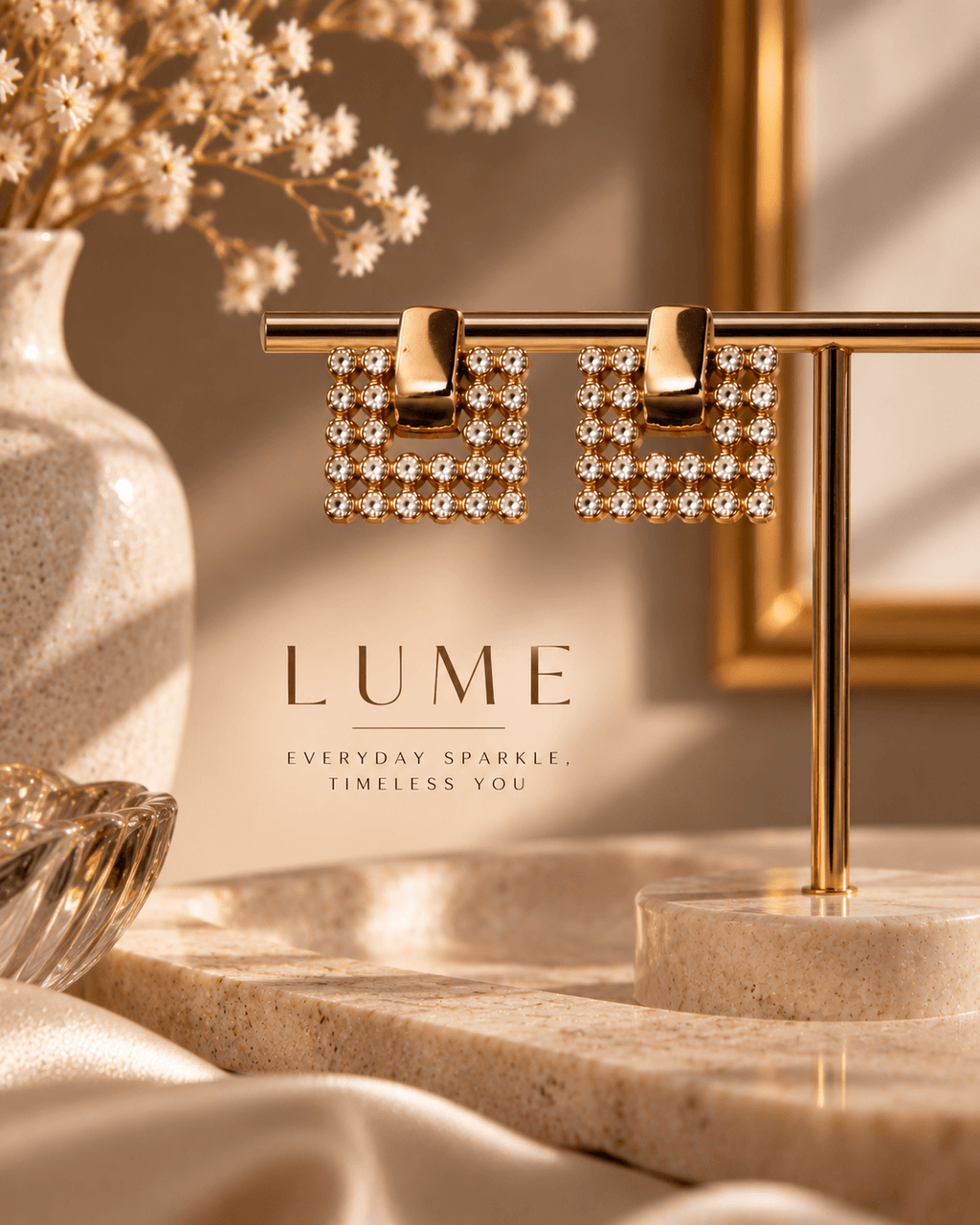 Lume Gold-Tone Crystal Square Stud Earrings