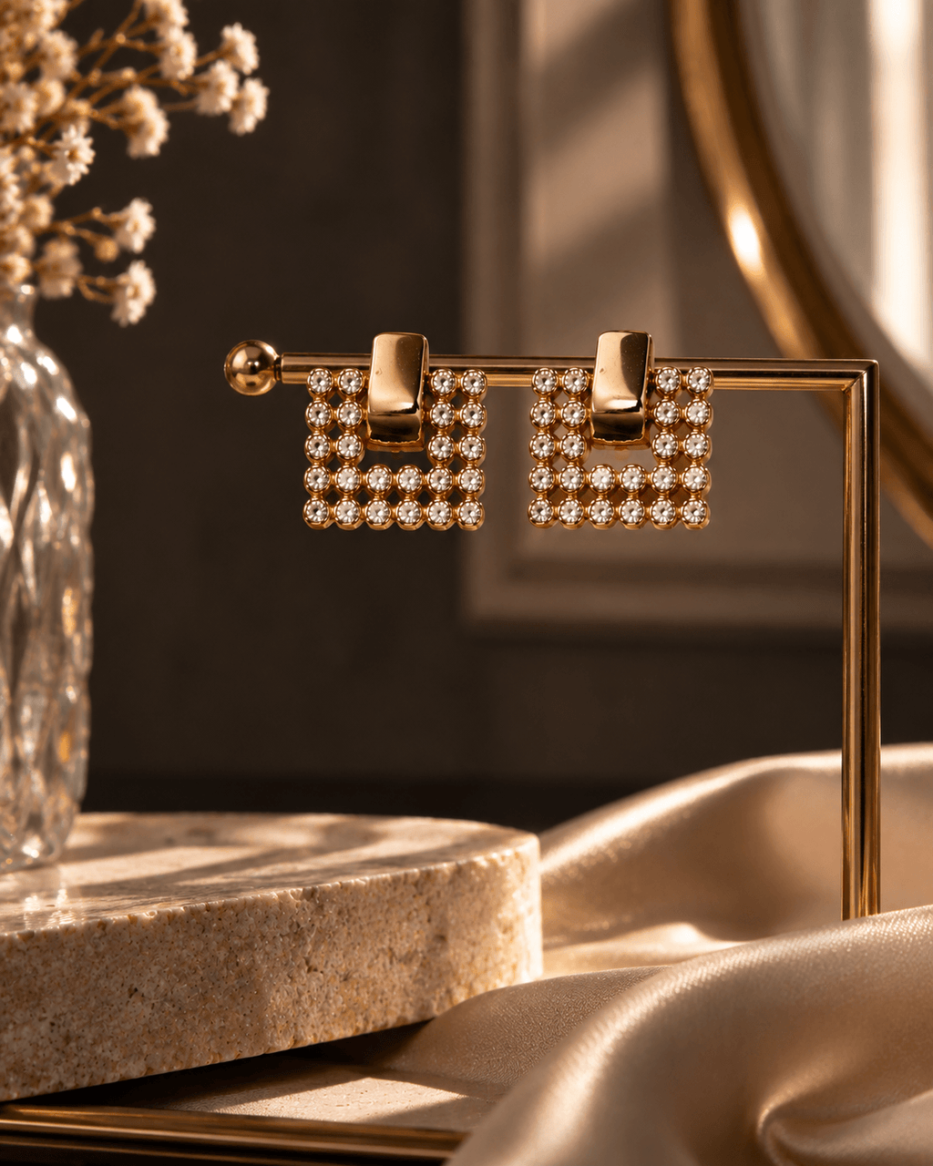 Lume Gold-Tone Crystal Square Stud Earrings