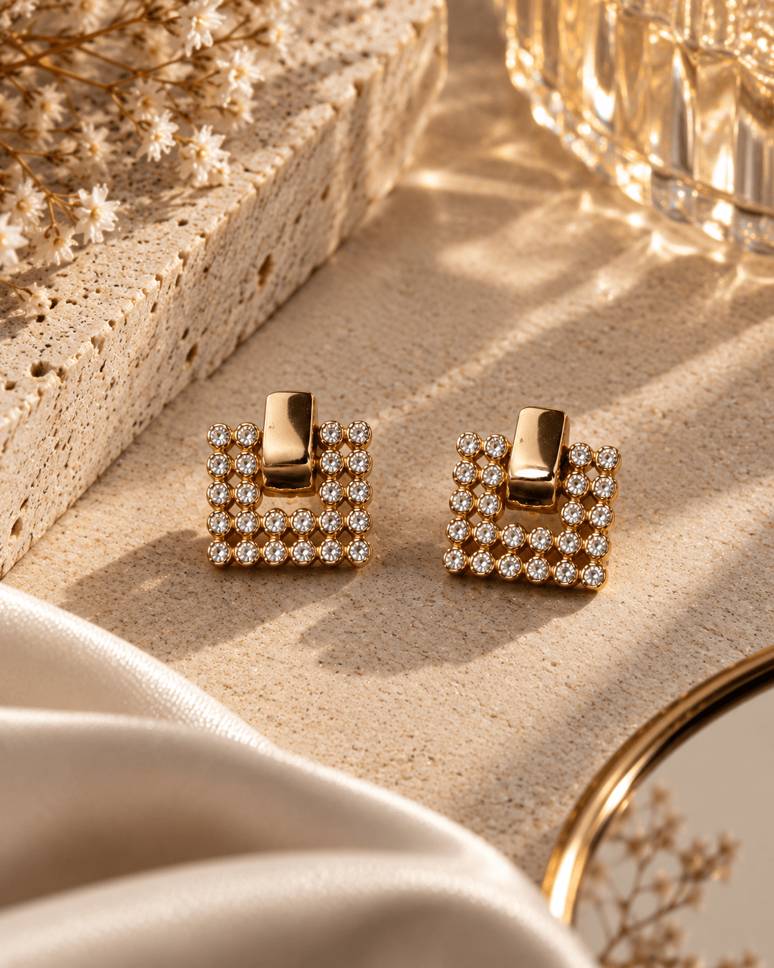Lume Gold-Tone Crystal Square Stud Earrings