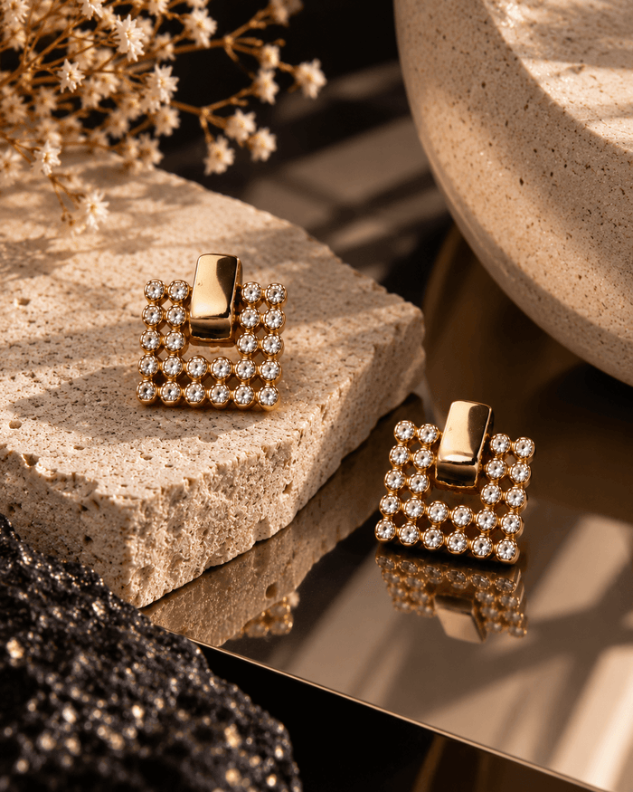 Lume Gold-Tone Crystal Square Stud Earrings