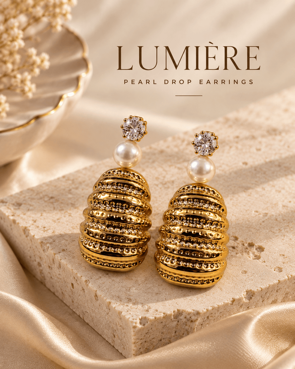Lumière Gold-Tone Pearl Statement Drop Earrings