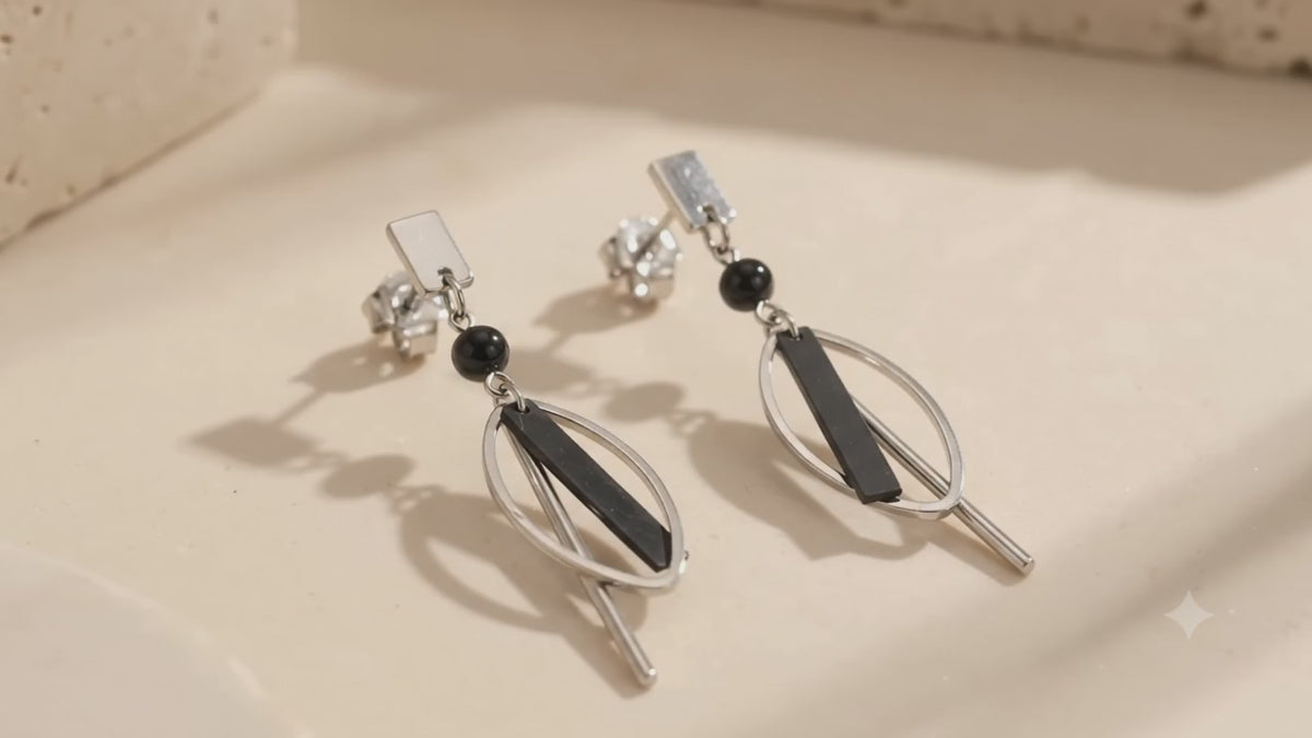 Arven Silver-Tone Black Geometric Drop Earrings